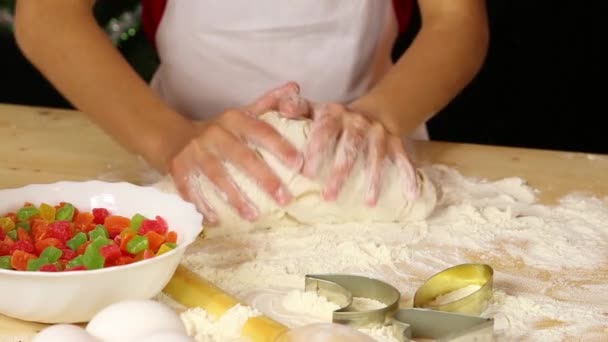 Kid hands kneading the dough — Stock Video