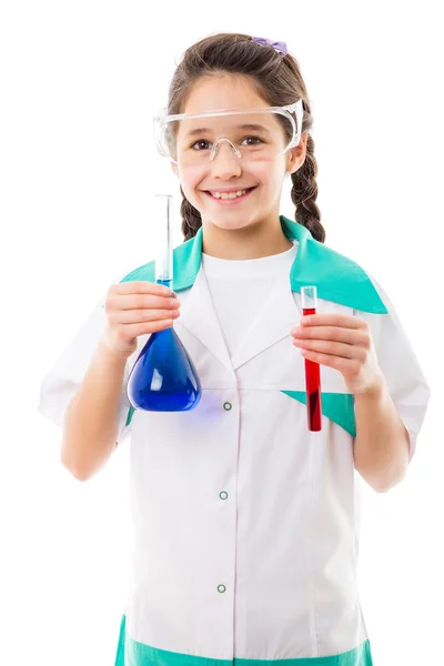 Girl holding chemical flask — Stock Photo, Image