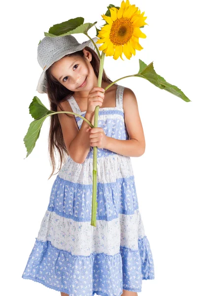 Usměvavá dívka s slunečnice — Stock fotografie
