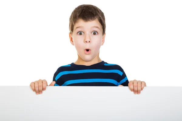 Boy holding empty banner — Stock Photo, Image