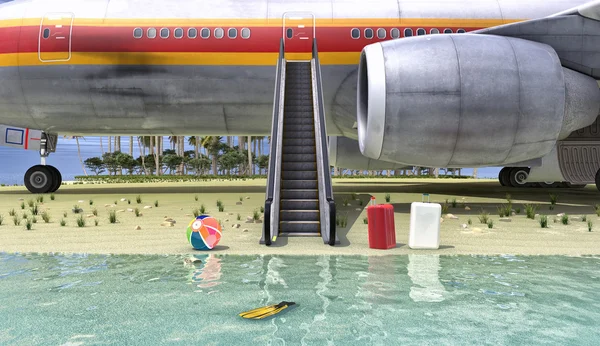 Passenger plane and beach — Stock Photo, Image