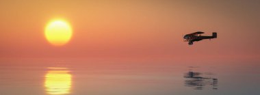 Gökyüzünde eski bir uçağın üç boyutlu resmi