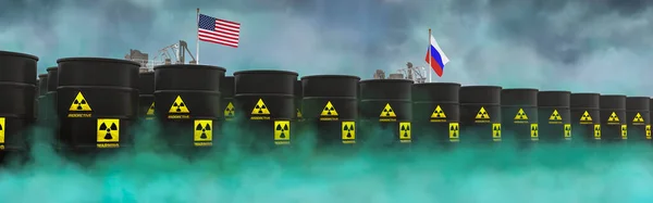 3d illustration of barrels with radioactive material, radioactive contamination concept
