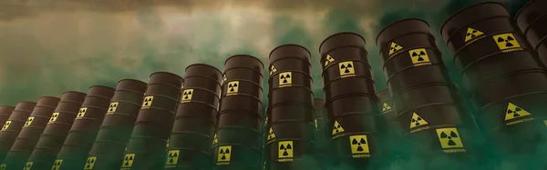 3d illustration of barrels with radioactive material, radioactive contamination concept