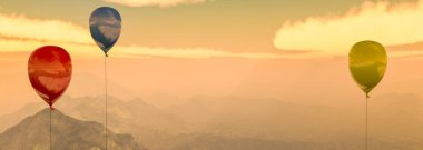 3D illüstrasyon, helyum balonu ve gökyüzü