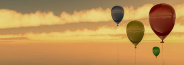 3D illüstrasyon, helyum balonu ve gökyüzü