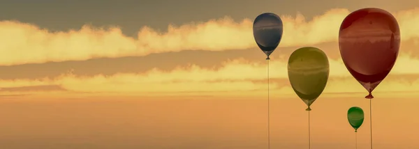 3D说明 氦气气球和天空 — 图库照片