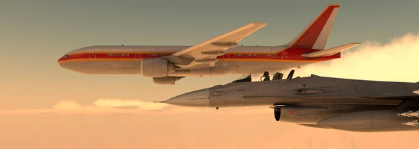 Ilustración Avión Pasajeros Avión Del Ejército Cielo — Foto de Stock
