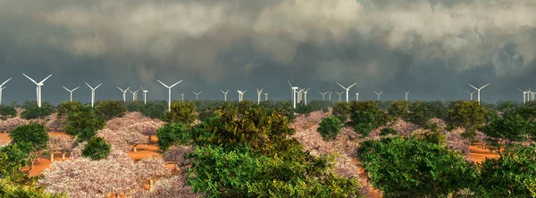 Иллюстрация Концепции Энергии Ландшафта Ветряной Турбины — стоковое фото