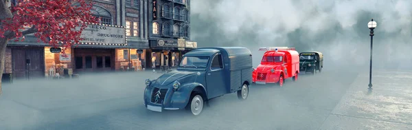 Boyutlu Illüstrasyon Farklı Modellerin Eski Minibüsleri — Stok fotoğraf