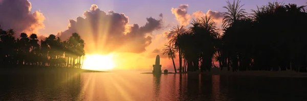 Krajobraz Słońca Tropikalnej Wyspy Ilustracji — Zdjęcie stockowe
