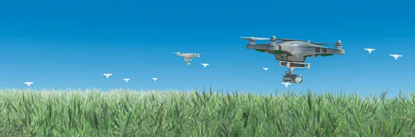 3d illustration, group of drones in the sky