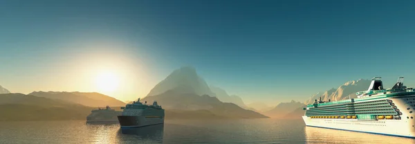 3d illustration,sunset and cruise in the harbor