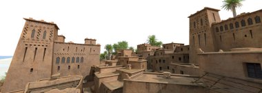 Çöldeki bir köyün 3D çizimi