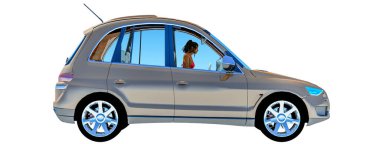 3d illustration , prototype car being driven by a woman
