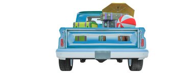 3d illustration of a car loaded with suitcases circulating 