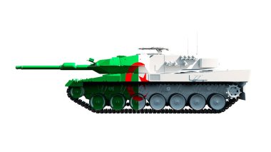 3d illustration of military vehicles, tanks painted with flag