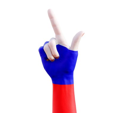 Rus bayrağı dövmesi, iletişim ve ulus konseptiyle el hareketlerinin 3D çizimi