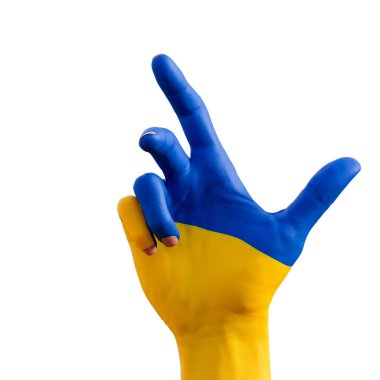 Ukrayna bayrağı dövmesi, iletişim ve ulus konseptiyle el hareketlerinin 3D çizimi