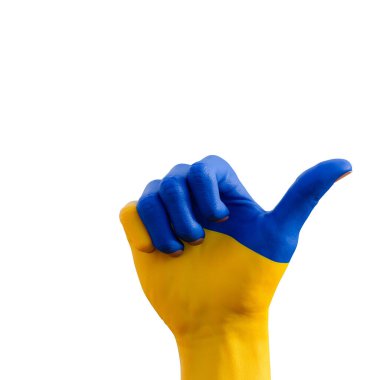 Ukrayna bayrağı dövmesi, iletişim ve ulus konseptiyle el hareketlerinin 3D çizimi