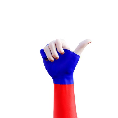 Rus bayrağı dövmesi, iletişim ve ulus konseptiyle el hareketlerinin 3D çizimi