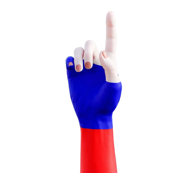 带俄罗斯国旗纹身 交流和民族概念的手部手势图解 — 图库照片