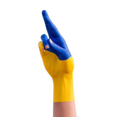 Ukrayna bayrağı dövmesi, iletişim ve ulus konseptiyle el hareketlerinin 3D çizimi