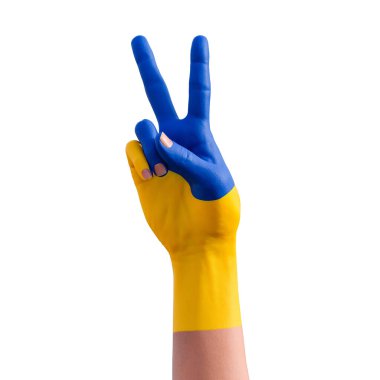 Ukrayna bayrağı dövmesi, iletişim ve ulus konseptiyle el hareketlerinin 3D çizimi