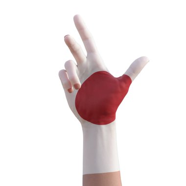 Japon bayrağı dövmesi, iletişim ve ulus konseptiyle el hareketlerinin 3D çizimi