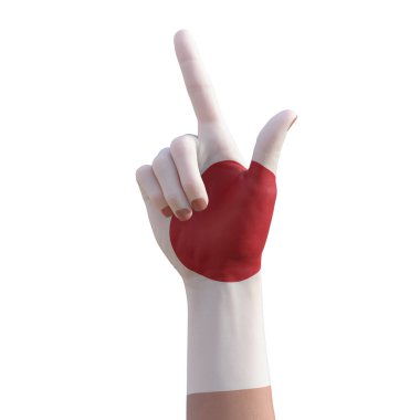 Japon bayrağı dövmesi, iletişim ve ulus konseptiyle el hareketlerinin 3D çizimi