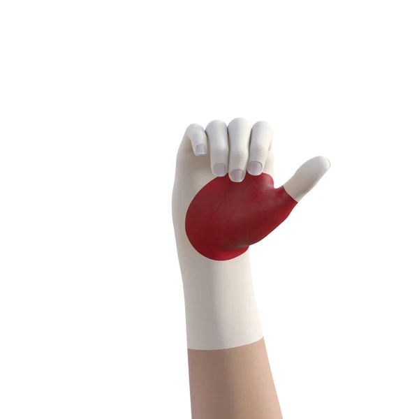 3D与日本国旗纹身 沟通和民族概念有关的手部手势图解 — 图库照片