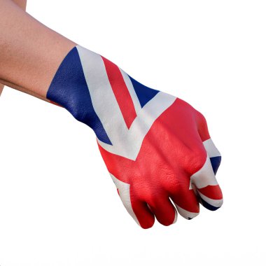 Büyük Britanya bayrağı dövmesi, iletişim ve ulus konsepti ile el hareketlerinin 3 boyutlu gösterimi