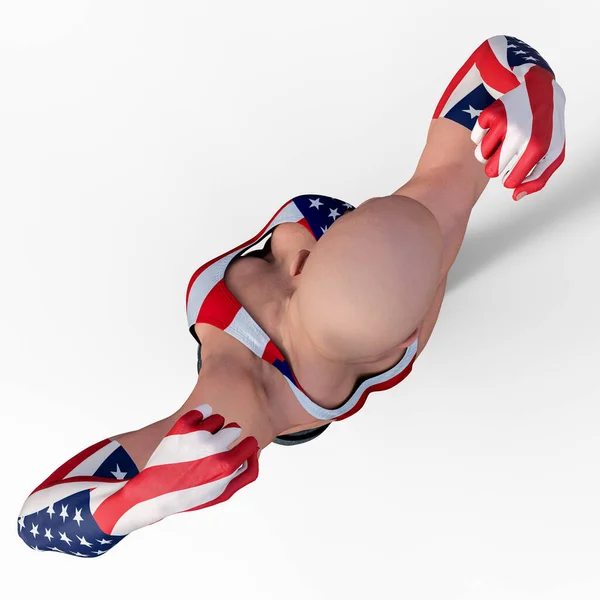 Illustration Muskulös Kvinna Med Tatuerad Flagga Usa — Stockfoto