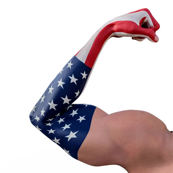 3Dイラスト Usaの入れ墨のフラグを持つ筋肉の女性 — ストック写真