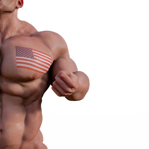 Illustration Muskulöser Mann Mit Tätowierter Flagge — Stockfoto