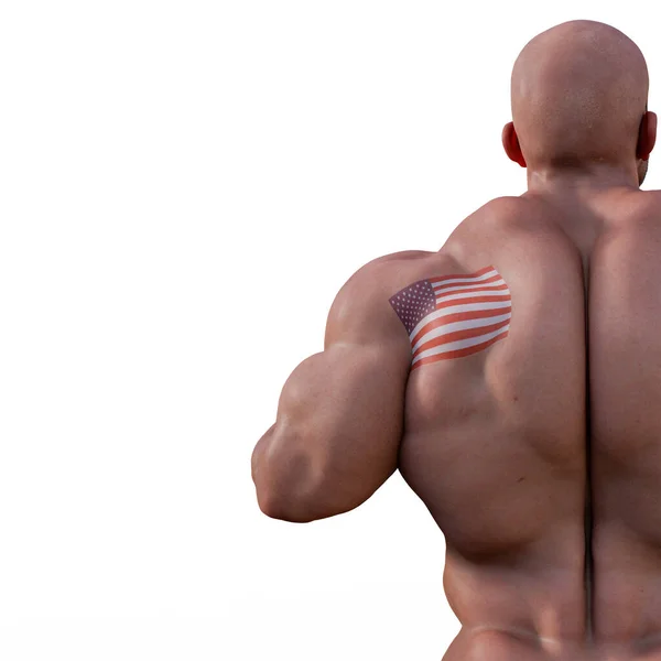 Ilustración Hombre Musculoso Con Bandera Tatuada Usa —  Fotos de Stock