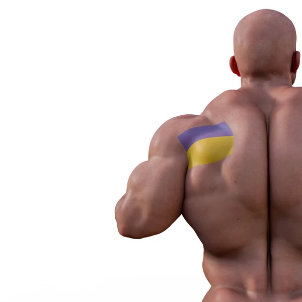 Ilustração Homem Muscular Com Bandeira Tatuada Ucraniano — Fotografia de Stock