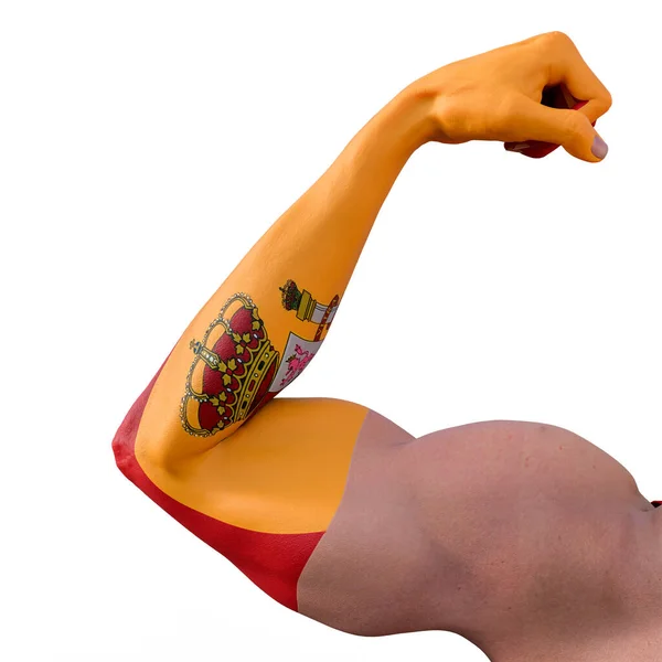 3Dイラスト スペインの入れ墨のフラグを持つ筋肉の女性 — ストック写真
