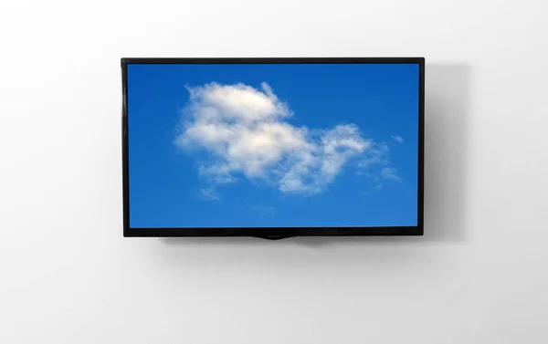 Monitor Telewizyjny Zdjęciem Ścianie — Zdjęcie stockowe