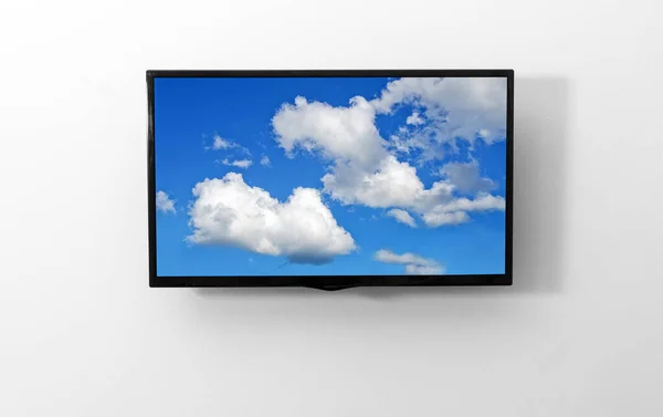 Monitor Telewizyjny Zdjęciem Ścianie — Zdjęcie stockowe