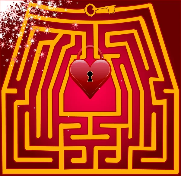 Vykort labyrint av kärlek. Alla hjärtans dag. — Stock vektor
