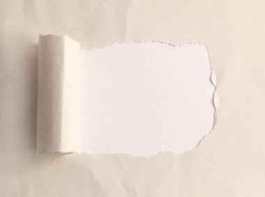 kahverengi paket kağıt Reveal beyaz panel için kopya alanı için ideal yırtılmış