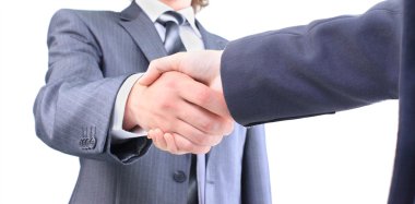 Handshake of the two businessmen, agreed in the contract. Isolated on a white background. clipart