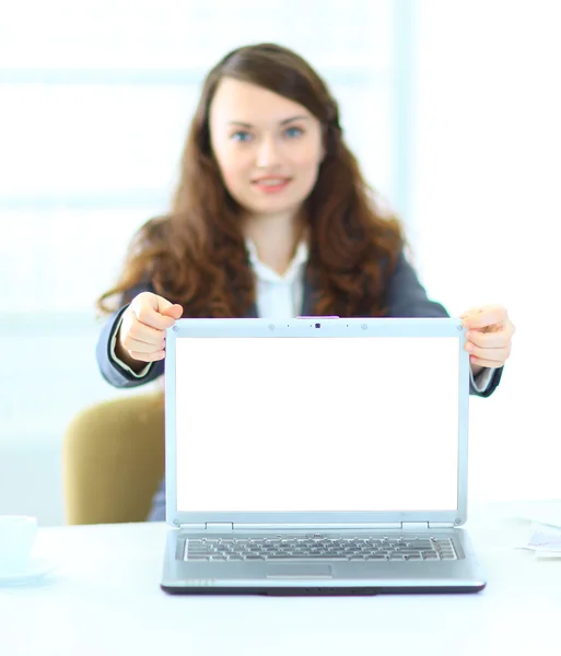 A business woman draws isolated on white background — Stock Photo, Image