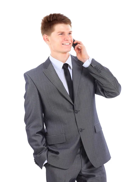 Bonito homem posando com um telefone — Fotografia de Stock