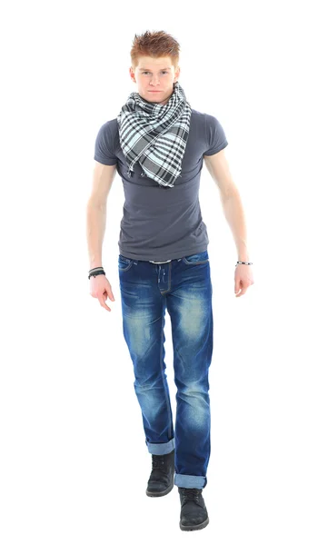 Portret przystojny młody mężczyzna w ubranie, stojąc nad w — Zdjęcie stockowe