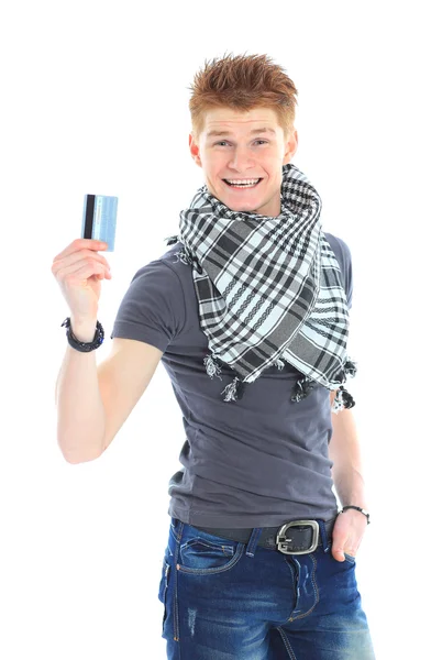 Portrait of handsome young man in casual clothes standing over w — Stock Photo, Image