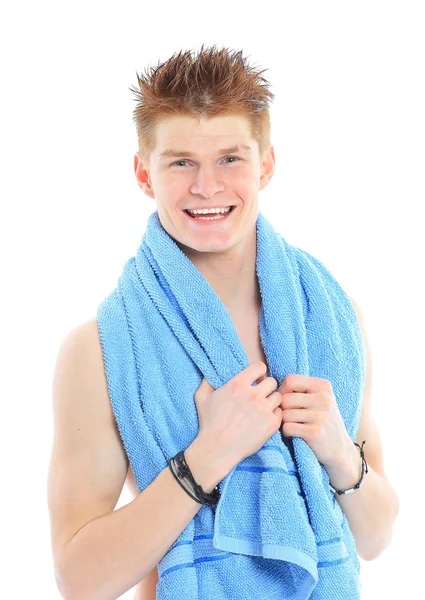 Człowiek ręcznikami włosów po prysznicem — Zdjęcie stockowe