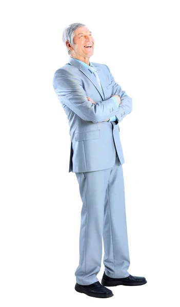 Nice businessman at the age of laughs. Isolated on a white background. — Stock Photo, Image