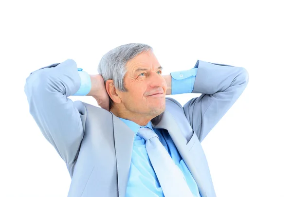 Businessman in age, resting for a break. Isolated on a white background. — Stock Photo, Image